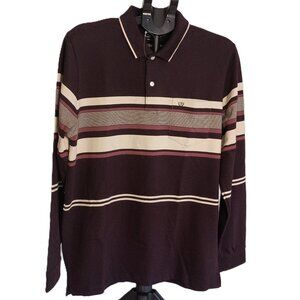 Confidence Plum with Brown Tan Stripe Long Sleeve Polo Men’s L NWOT